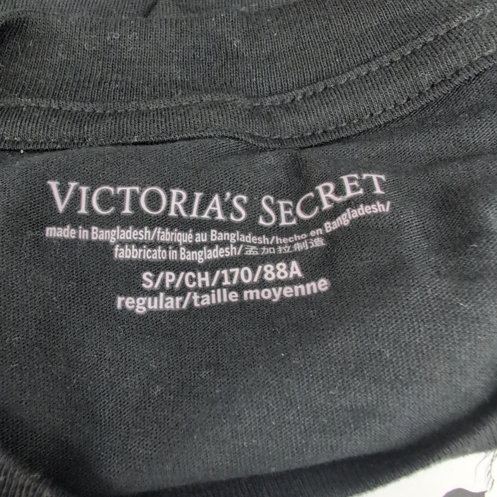 Victoria Secret 100% Cotton Shine Long Pajama Set Small Black W Bling Patch - Picture 7 of 11